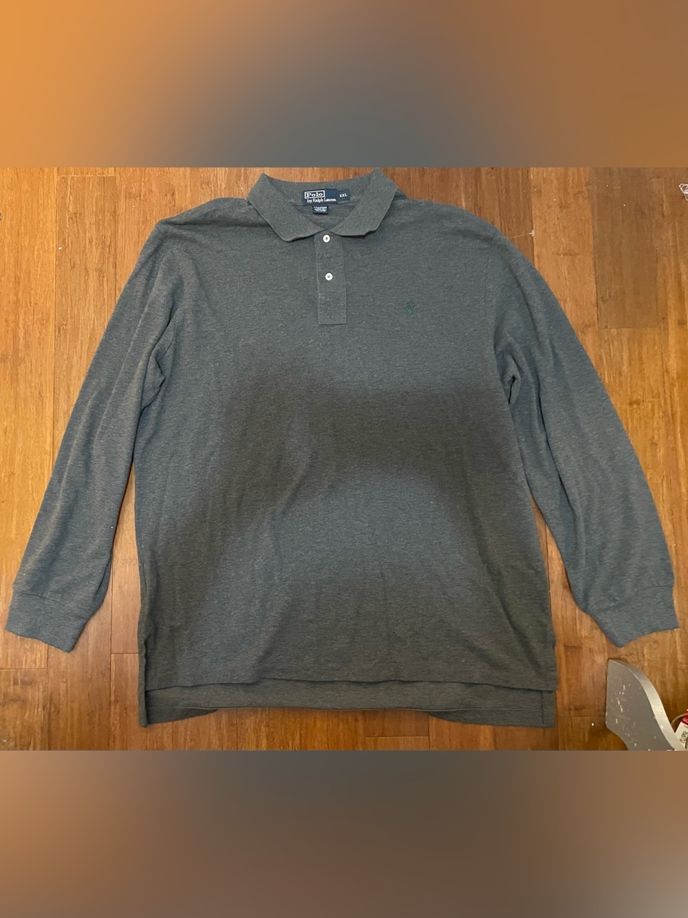 Polo Ralph Lauren Vintage Long Sleeve Polo Mens XXL Textured Gray Green Pony